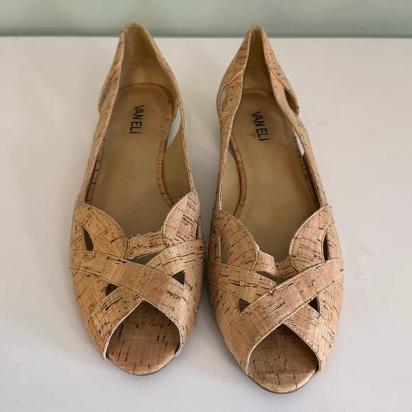 Van Eli Women 11.5 Brown Natural Cork Peep Toe Flat Slip On Casual Cutout Sandal - Picture 10 of 12